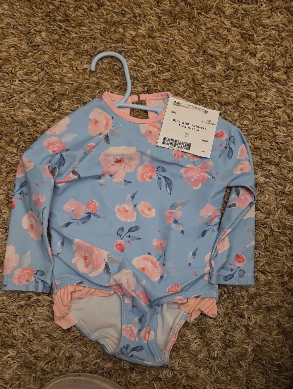 Children's Long Sleeve Swim Suit - Blue Pink Floral